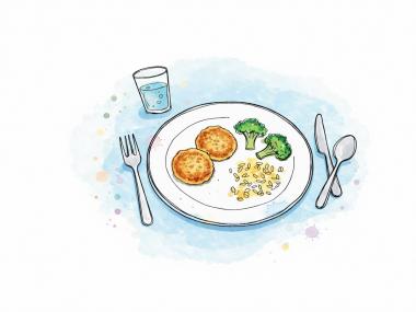 Grafisk billede af en tallerken med mad